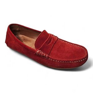 Allen Edmonds Turner Driving Shoes Red Suede Penny Loafers Mens 10 D 70455